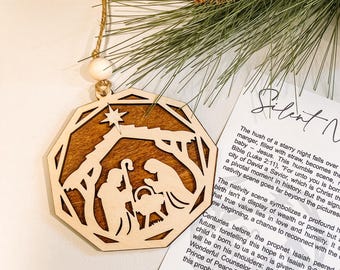 Silent Night's Holy Birth, Nativity Ornament, Nativity Story Card, Car Charm, Nativity Story Ornament, Meaningful Christian Gift, Christmas
