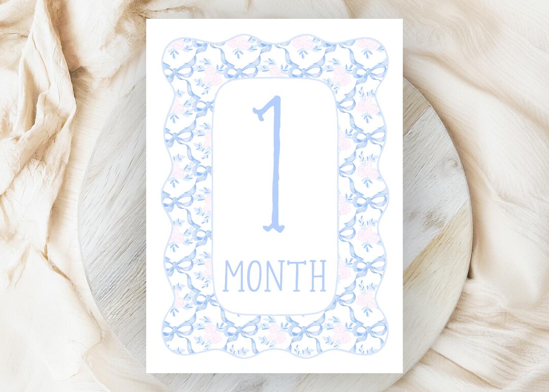 Blue Monthly Milestone Cards, Southern Baby Girl Watercolor Monthly ...