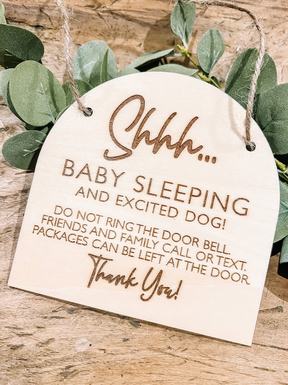 Do Not Ring the Door Bell Sign, Shhh baby sleeping sign and excited dog, baby door sign, front door sign, Do Not Knock or Ring Doorbell