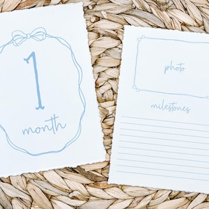 Blue Blow Monthly Milestone Cards, Southern Baby Monthly Milestone Cards, Preppy Milestone Cards, Printed Deckled Milestone cards
