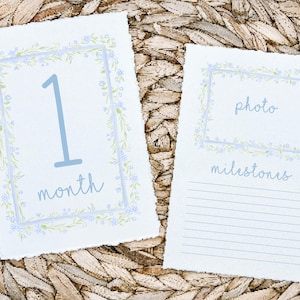 Blue Monthly Milestone Cards, Southern Baby Boy Watercolor Monthly Milestone Cards, Preppy Milestone Cards, Printed Deckled Milestone cards