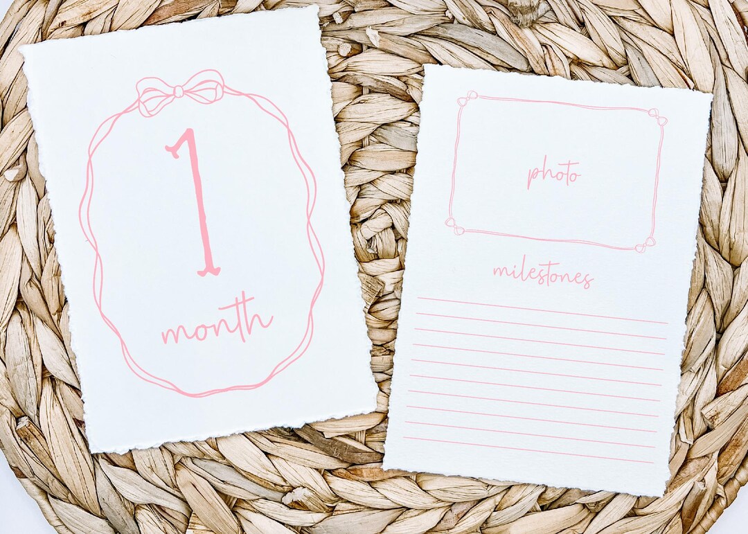 Pink Bow Monthly Milestone Cards, Southern Baby Girl Watercolor Monthly ...