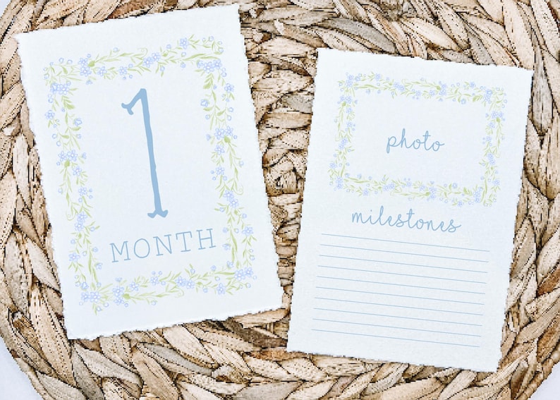 Blue Monthly Milestone Cards, Southern Baby Boy Watercolor Monthly ...