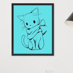 Arte murale bizzarra disegnata a mano raffigurante una mamma gatta: ritratto di un animale domestico divertente ispirato al vintage per l'arredamento della casa