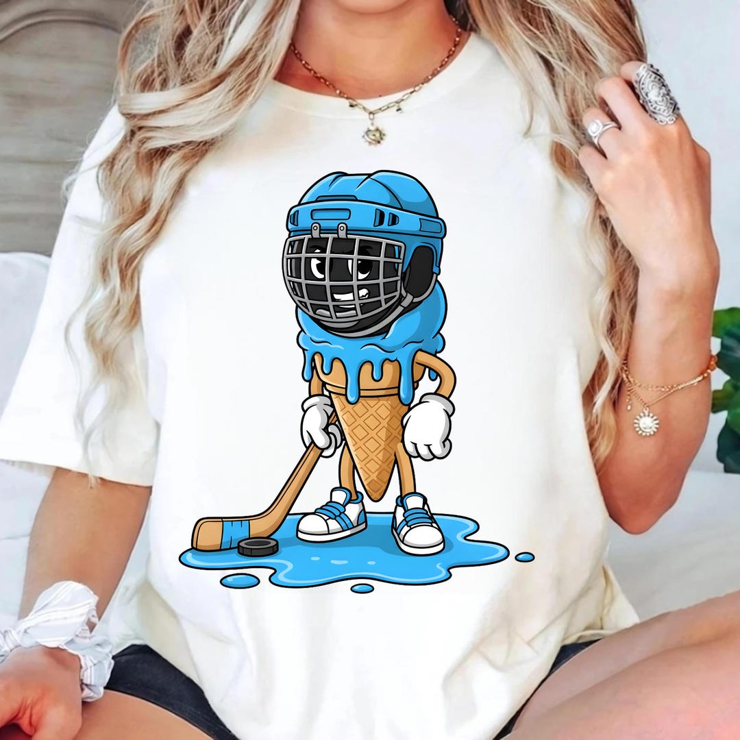 Funny Hockey Puck Ice Cream Cone Drip PNG: Cartoon Sports Art (digital ...