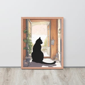 Illustrazione di un gatto nero d'epoca: affascinante stampa retrò per una decorazione da parete eccentrica della biblioteca - Poster educativo sui felini