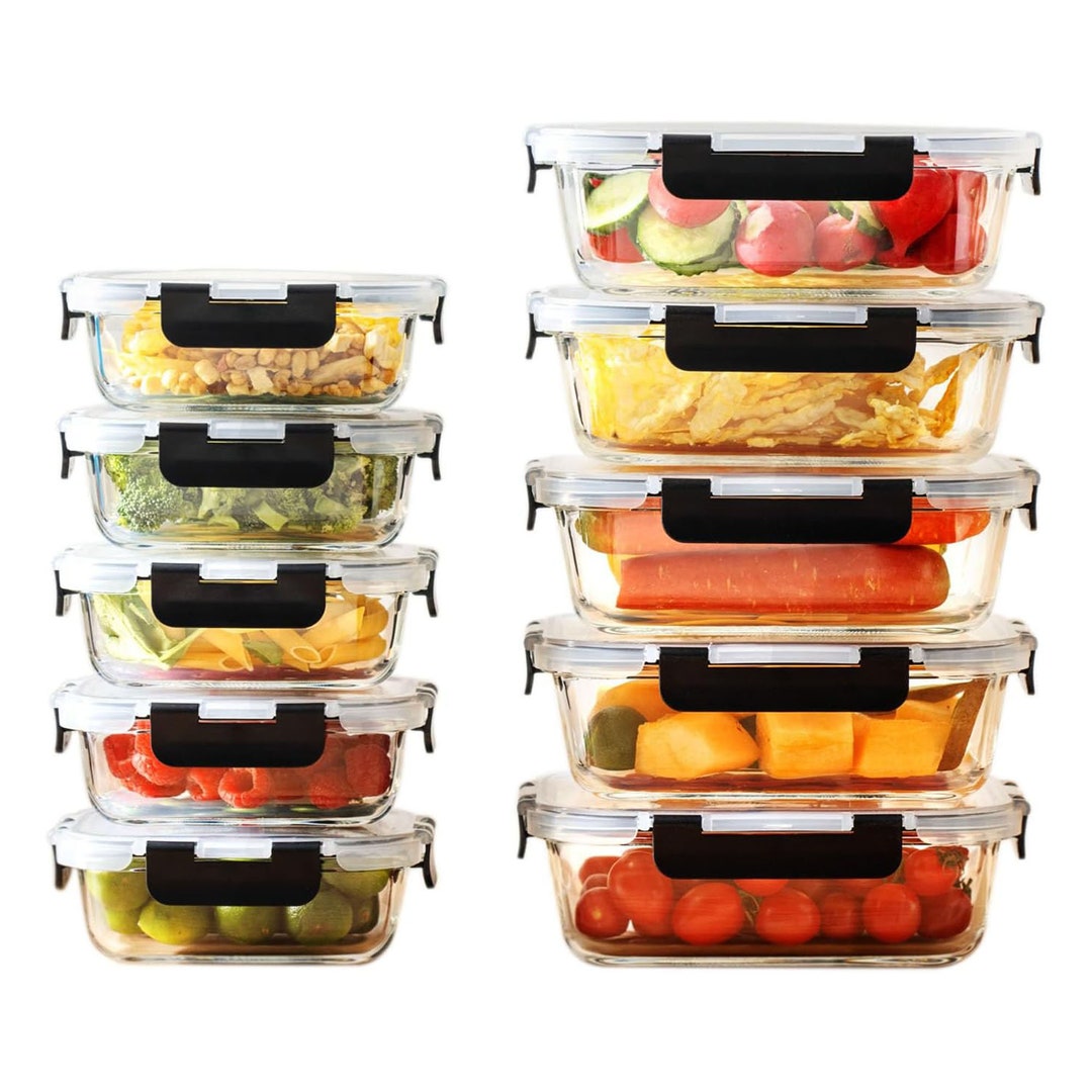 HOUSZY 10 Pack 20 Pcs Meal Prep Glass Food Storage Containers, Meal