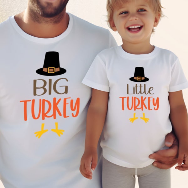 Big Turkey Little Turkey Matching shirts-Family Thanksgiving-Fun Thanksgiving-Dad Shirt-Father Son Shirts-Matching Thanksgiving-Turkey Squad