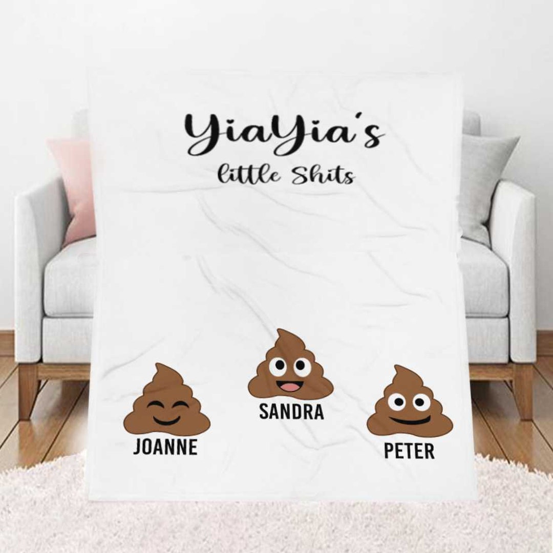 Little Shits Poop Emoji Blanket, Personalized Funny Gift for Yiayia