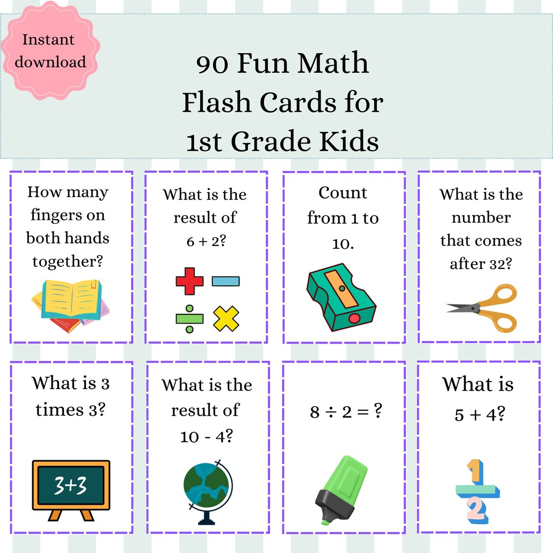 Fun Math Flash Cards for Kids, Flash Cards, Math Cards, Printable Math Cards First Grade Math