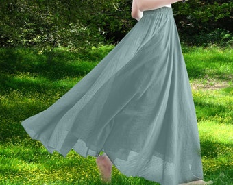 Long Linen Pale Green Skirt, Linen Skirt, Green Skirt, Women's Clothing