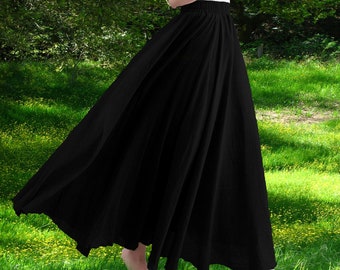 Black Long Linen Skirt, A-Line Skirt, Lightweight Skirt, Women's Skirt