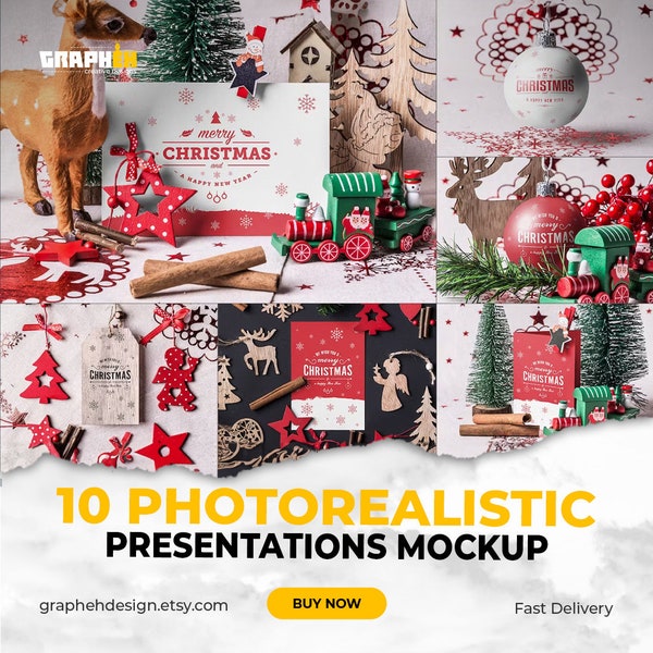 10 Photo Realistic Presentations | Christmas Mockup | Realistic Mockup | Christmas Ball Mockup | Cristmas Gift Mockup | Mockup Vintage | PSD