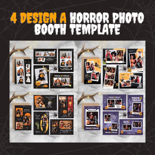 4 Design Horror Photo Booth Template | Halloween Photo Booth Template | Halloween Flyer | Halloween Photo Props | Halloween Photo Booth