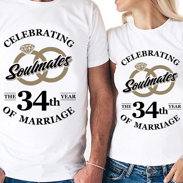 Soulmates Celebrating The 34th Year Of Marriage Cut Files | Cricut | Silhouette Cameo | Svg Cut File | Digital File | PDF | Eps | DXF | PnG