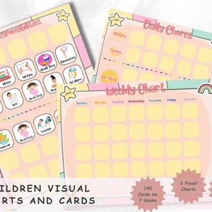 Gráfico de rutina visual para niñas Horarios diarios de los niños con tarjetas Gráfico de tareas de la mañana, tarde, noche, Responsabilidades Imprimibles Autismo para niños pequeños