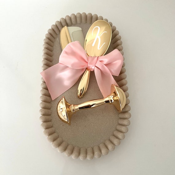 Personalised Baby Brush and Comb Set | Christening Baptism Keepsake Gift | Gold Mirror