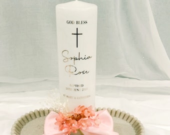 Christening Baptism Naming Day Candle With Florals