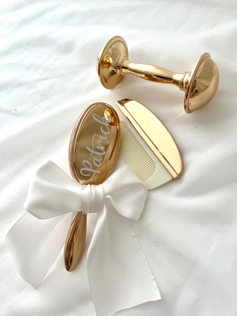 Personligt set med borste och kam för babyn | Doppresent | Guldspegel bild 3