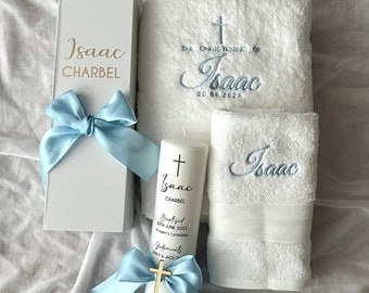 Christening Baptism Naming Day Candle and Towel Set Keepsake