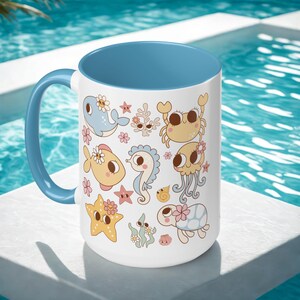 Groovy Sea Life Coffee Mug, Fun Nautical Ocean Creatures Cup, Beach Lover Gift, Funky Retro Coastal Decor, Marine Life Tea Mug