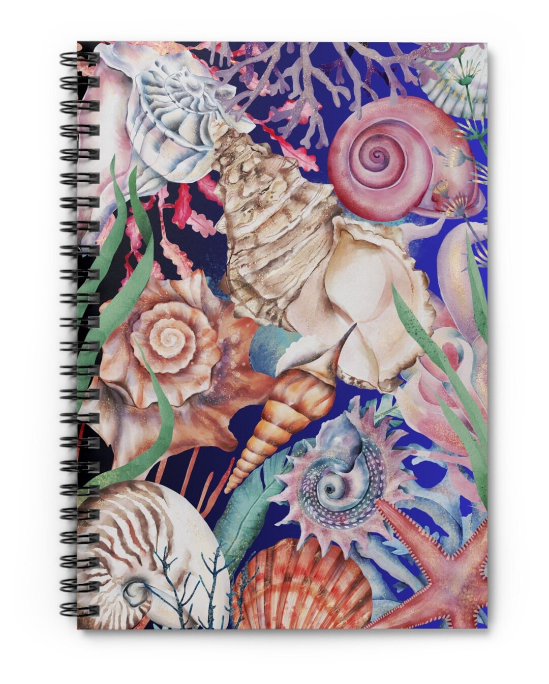 Nautical Watercolor Journal, Marine Life, Sea Shells Spiral Notebook ...