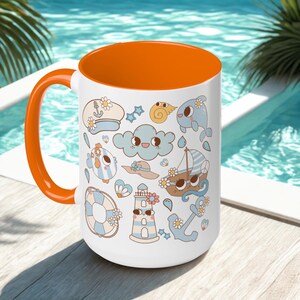 Groovy Sea Life Coffee Mug, Fun Nautical Ocean Creatures Cup, Beach Lover Gift, Funky Retro Coastal Decor, Marine Life Tea Mug