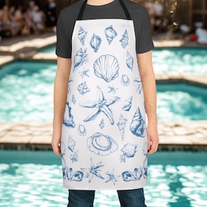Coastal Kitchen Apron  Nautical Gift for Home Chefs, Summer BBQ Wear, Beach Cooking Apron with Colorful Straps, Ocean-Inspired Decor
