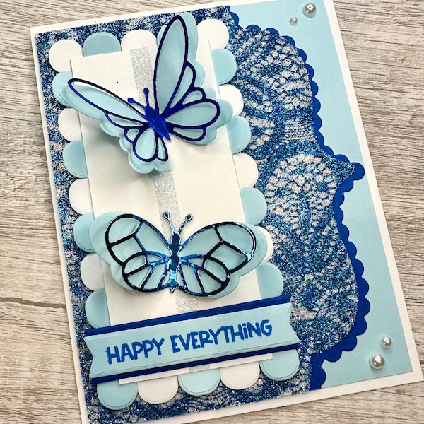 Butterfly Blues Glitter Background card kit