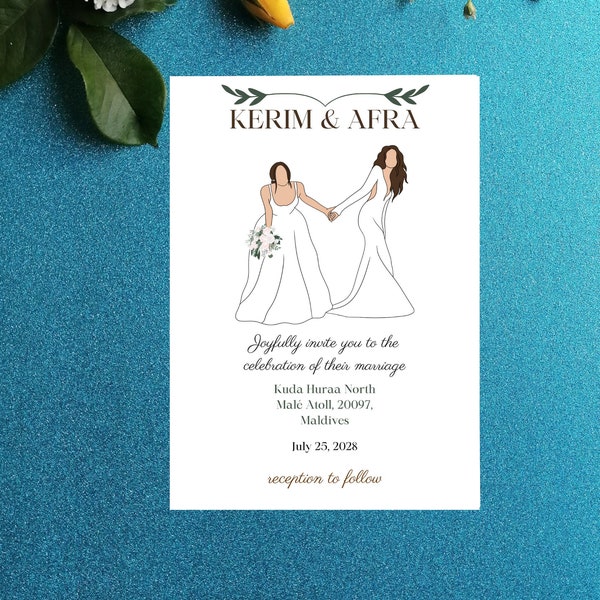 LGBTQ Wedding Invitation, Unique Wedding Invitation, Lesbian Wedding Invitation, Electronic Wedding Invitation,Digital,Downloadable,Editable