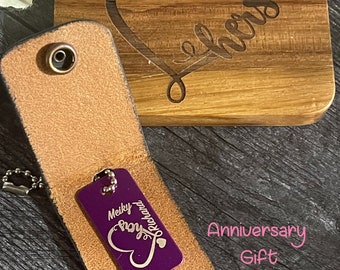 Personalized Anniversary Gift His and Hers Keychain Fob Stainless steel key pendant remember the date leather key fob custom engraved gifts