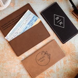 Chequera personalizada, cubierta de chequera de cuero, chequera personalizada, billetera de chequera, soporte de chequera grabado, accesorios de oficina