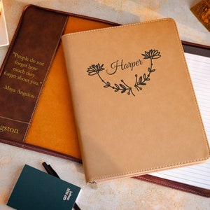 Personalized Zipper Portfolio, Custom Leather Notebook, Engraved Business Padfolio, Document Organizer, Business Briefcase, Christmas Gift