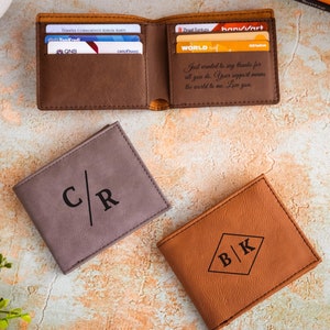 Cartera de hombre grabada, cartera de hombre monograma, regalo de aniversario para él, regalo de novio, regalo del día del padre, cartera de padrinos, cartera personalizada
