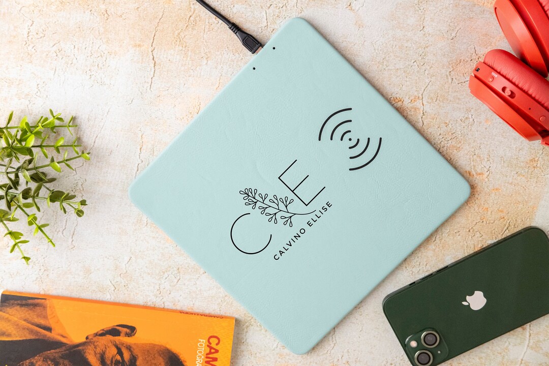 Monogrammed Wireless Charger Pad, Leather Wireless Mousepad, Charging
