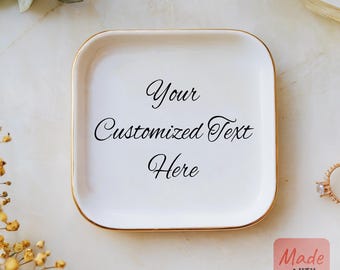 Personalized Text Jewelry Dish, Custom Wedding Ring Dish, Custom Ceramic Ring Dish, Gift for Mom, Wedding Gift, Custom Jewelry Dish