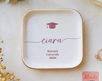 Custom Graduation Jewelry Dish, Custom Grad Gift, Graduation Gift, Gift for Bestie, College Graduation, Name Ring Dish, Class of 2026 Gifts