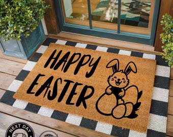 Outdoor Mat, Spring Door Mat, Housewarming Gift, Welcome Mat, Printed Doormat, Happy Easter Doormat, Family Gift, Entryway Decor, Coir Mat