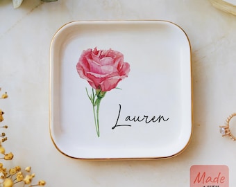 Custom Ring Dish with Birth Flower, Custom Mom Jewelry Dish, Mother's Day Gift, Custom Ring Dish, Custom Gift, Gift for Mom, Trinket Dish