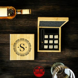 Personalized Whiskey Stone Set, Bamboo Whiskey Stone, Groomsmen Gifts, Monogrammed Whiskey Stone, Groomsmen Whiskey Stone Set, Gift For Dad