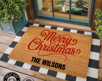 Custom Merry Christmas Doormat, Family Name Doormat, Coir Doormat, Housewarming Gift, Christmas Doormat, Custom Doormat, Holiday Gift