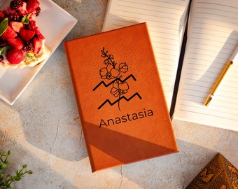 Personalized Zodiac Vegan Leather Journal, Engraved Astrology Notebook