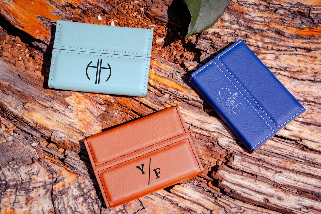 Monogrammed Business Card Cover, Engraved Business Card Holder, Leather