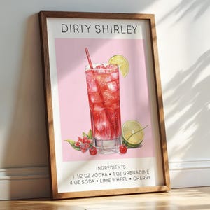 Dirty Shirley Poster, Pink Cocktail Wall Art, Dirty Shirley Framed Art, Cocktail Bar Decor, Bar Cart Painting, Modern Living Room Decor