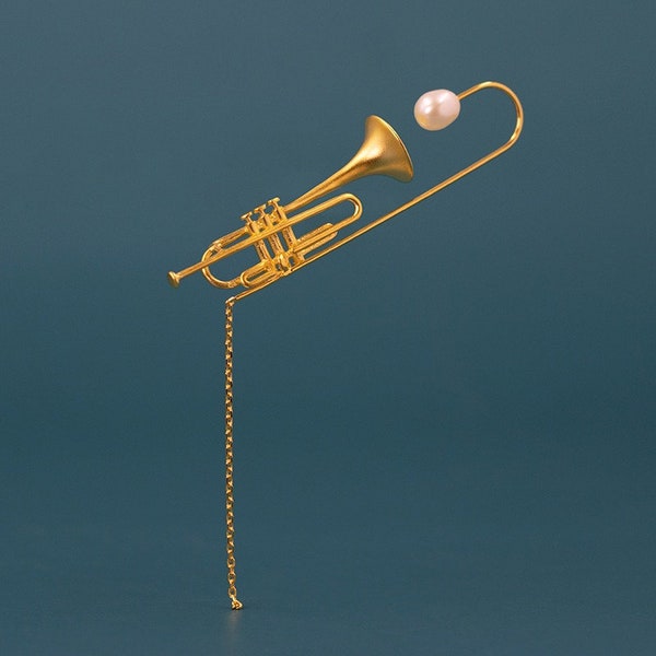 Trompete Brosche / Musikinstrument Brosche / Musik Schmuck / Schmuck aus Sterlingsilber mit 18k Gold / Unsex Geschenk / Musikliebhaber