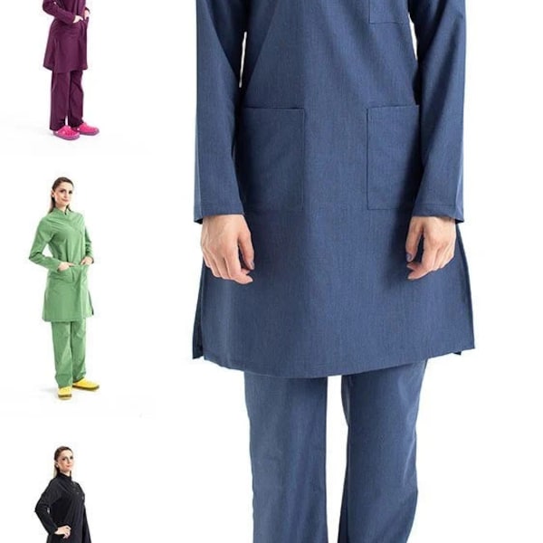 Muslim Stand-up Collar Nurse, Medical Women's Tesettür, Terry-Cotton Suit Uniform, İslamic Uniform, Long Sleeve