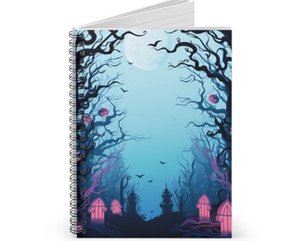 Spooky Graveyard Spiral Notebook, Unique Pastel Goth Rule Lined Journal, Cute Spiral Journal Notebook for School, Work, or Journal Diary