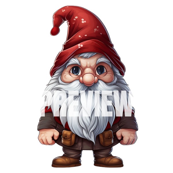 Clipart: Grouchy Gnome, Grumpy Looking Character Clip Art with 300 DPI, High-Quality PNG File with Background Removed, 8x8 Inch