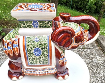 Großer Elefant aus Keramik im Vintage-Stil / orientalischer Pflanzenständer / Beistelltisch / 1960er Jahre