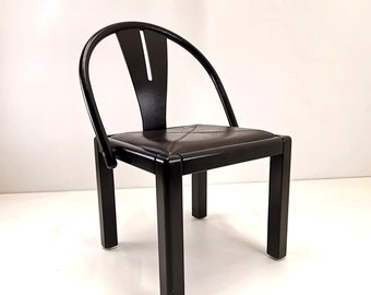 Rare Postmodern dining chair / Italian Design / Solid wood and leather Seat / Dining Office Chairs / 80s Italy